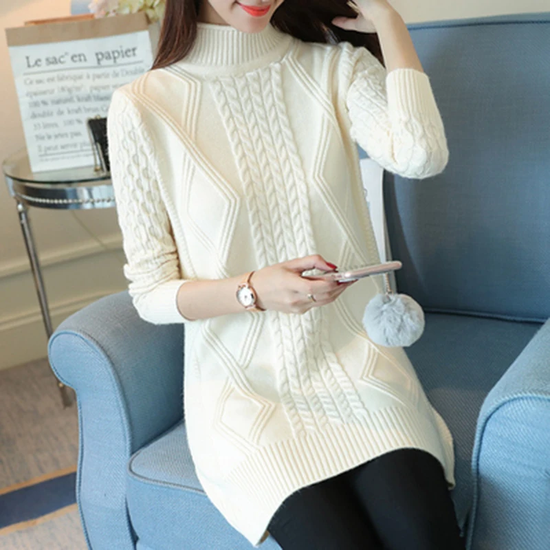 

2023 Half-Neck Chic Sweater Women's Autumn Winter New Fashion Elasticity Twist Knitting Top Medium Long Bottoming Sweater Female