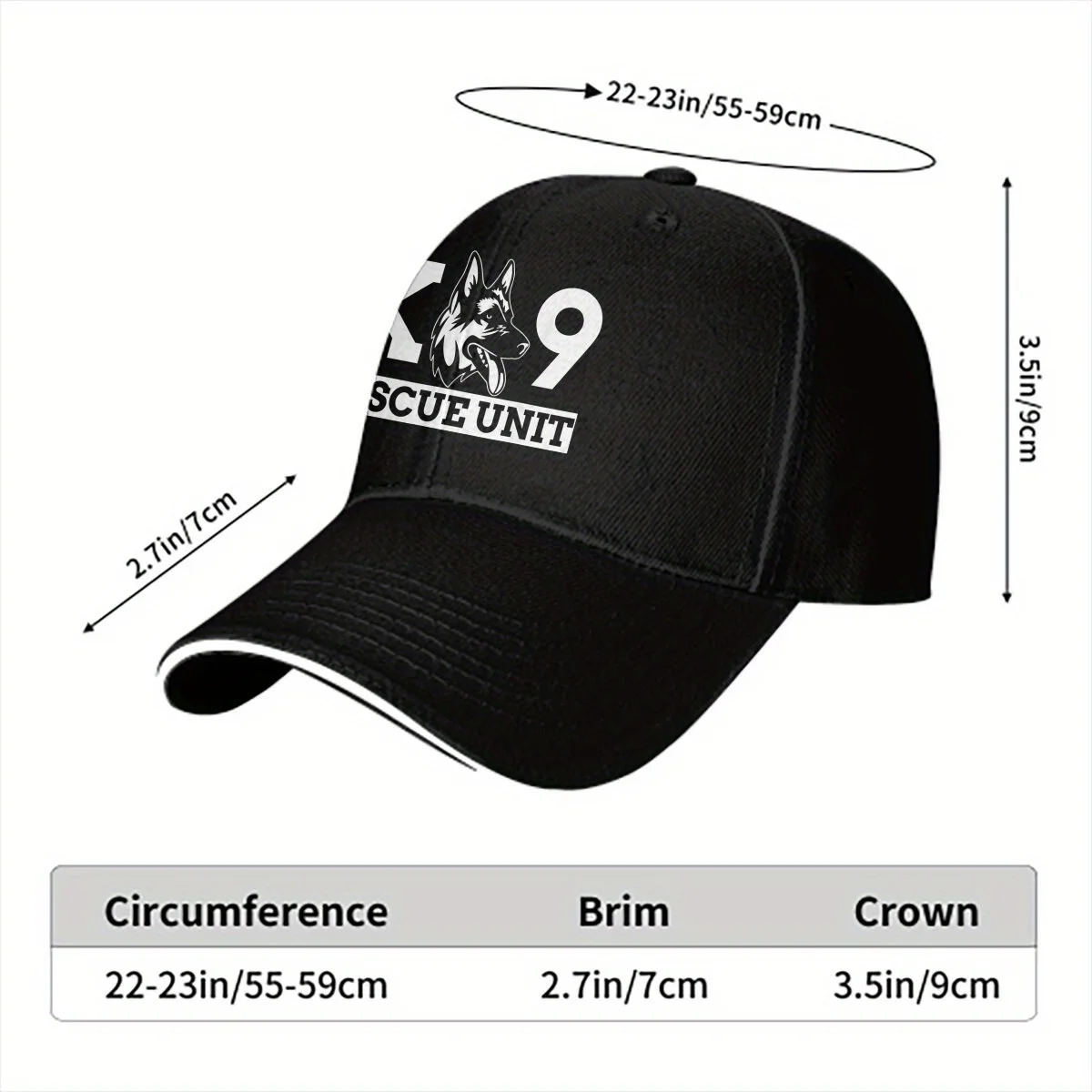 Adventure  Men's K9 Rescue Unit Dad Hat  Black Polyester Sun Visor Baseball Cap with Dog Silhouette Design Lightweight & HandWas