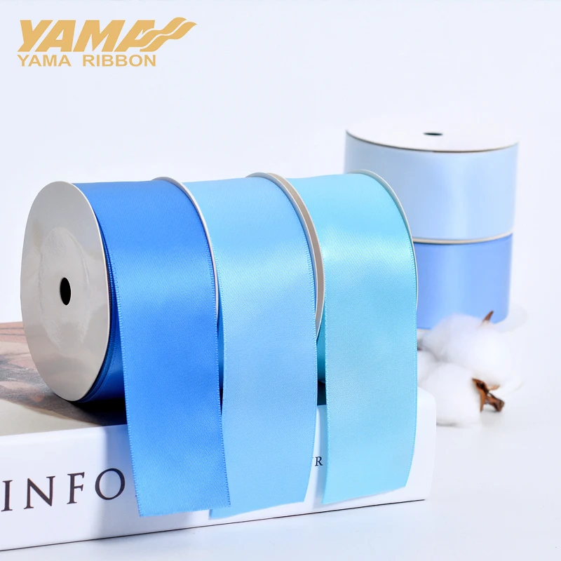 YAMA 25 28 32 38 mm 100yards/lot Double Face Satin Ribbon Light and Dark Blue for Party Wedding Decoration Handmade Rose Flowers