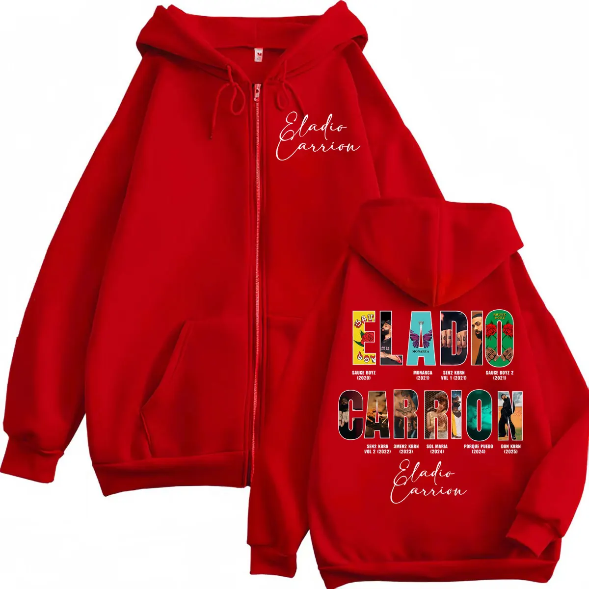 นักร้อง Eladio Carrion อัลบั้ม Merch Zipper Hoodie ผู้ชายผู้หญิง Hip Hop แฟชั่น Zip Up เสื้อกันหนาว Harajuku Y2k ขนาดใหญ่ Pullovers