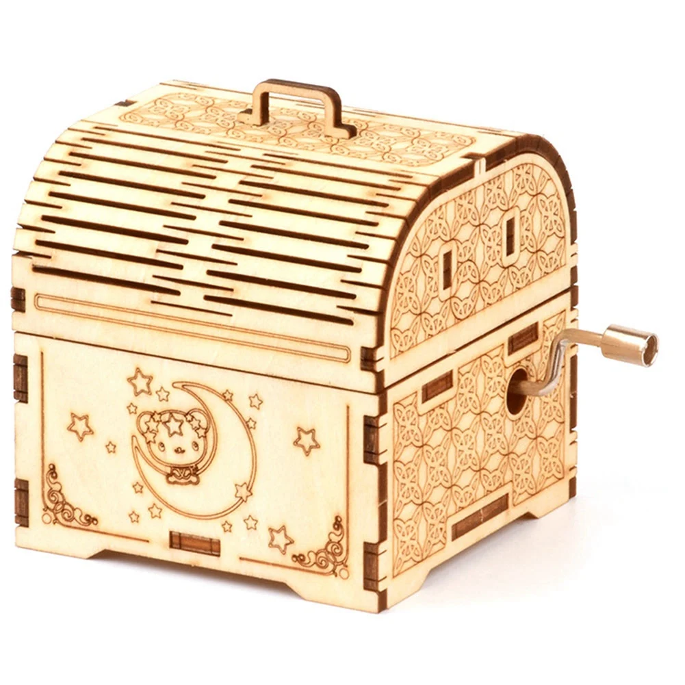 

DIY Hand Crank Music Box Model 3D Wooden Puzzle Toy Self Assembly Wood Craft Kits Home Decoration for Kids -Cat