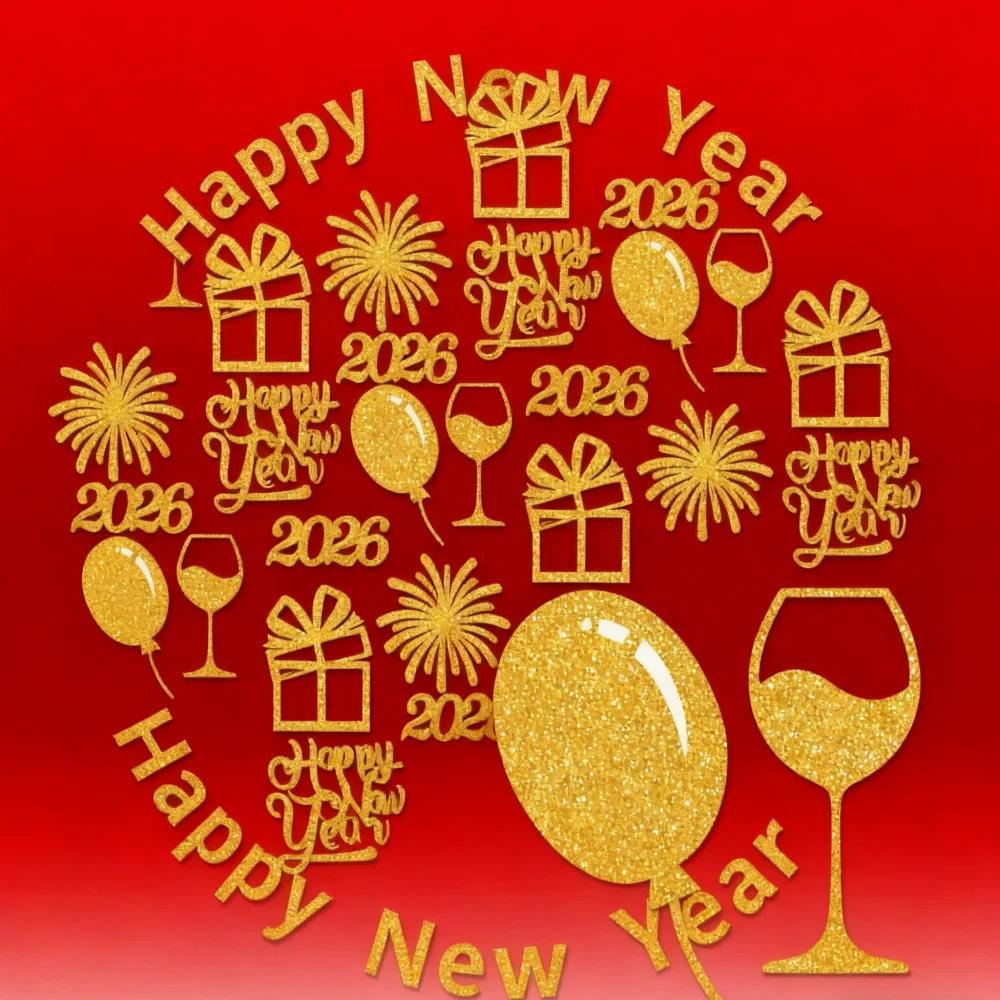 

100pcs/1set Happy New Year Themed Party Decoration Scene With Golden Sequins Style Decor 2026 Christmas Celebration Supplies