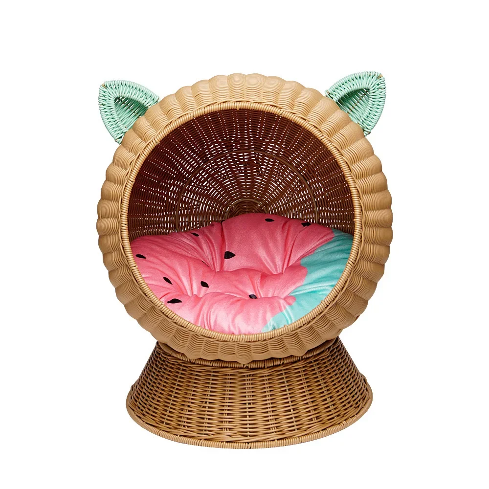 Cat nest all seasons universal rattan cat nest litter hand-woven pet kennel washable villa moisture-proof semi-enclosed cat