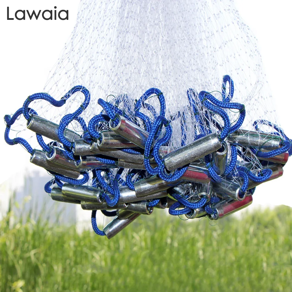 Lawaia Cast Net Monofilament Nylon American Style Fish Net Hand Throw Fishing Net With Sinker Outdoor Sport Fishing Network Tool