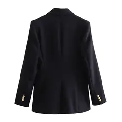 Maxdutti French Fashion Elegant  Blazer Women's Woolen Casual Navy Blue Retro Double Breasted Winter Suit jJacket Ladies