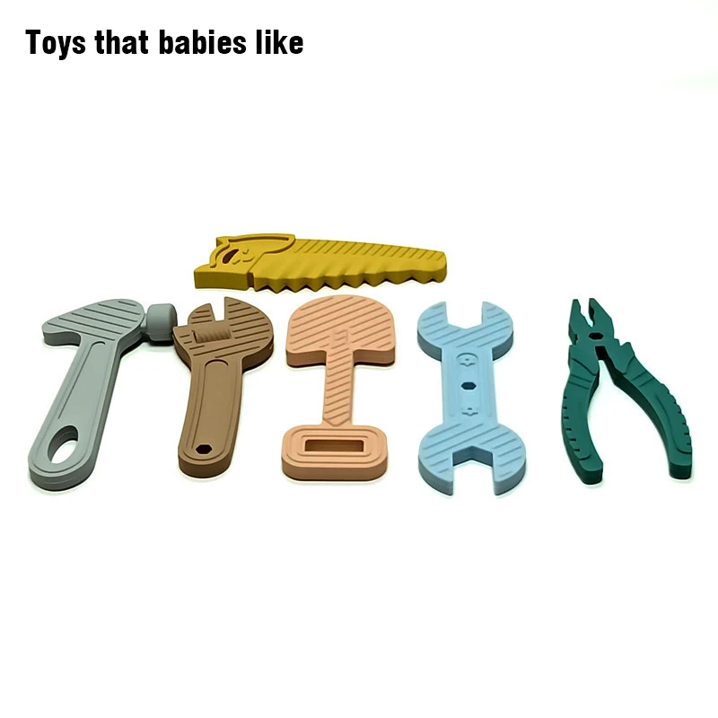 6pcs Hammer spanner pliers tool teether boilable soft silicone baby baby biting gum music teething stick anti-eating hand