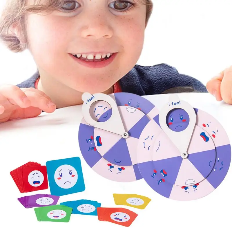 Wooden Kids Emotion Wheel Social-Emotional Learning Toy For Toddler Early Mental Health Feelings Wheel Toy For Preschool