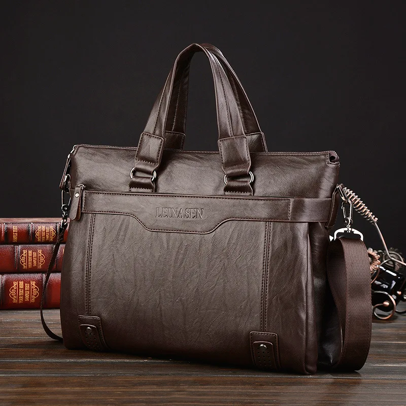 Large Briefcase Bag for Man PU Leather Handbags Laptop 14 Shoulder Ita Business Office Messenger Portfolio Crossbody Bag Male