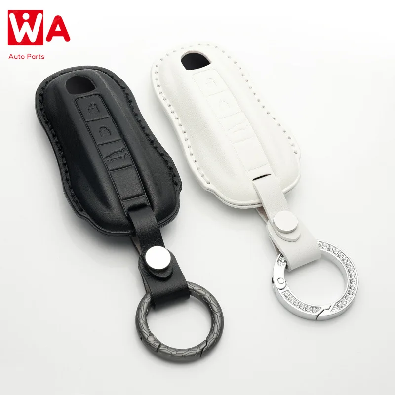 Funda para llavero de coche, accesorio de cuero genuino para Porsche Macan Panamera Cayenne 911 718