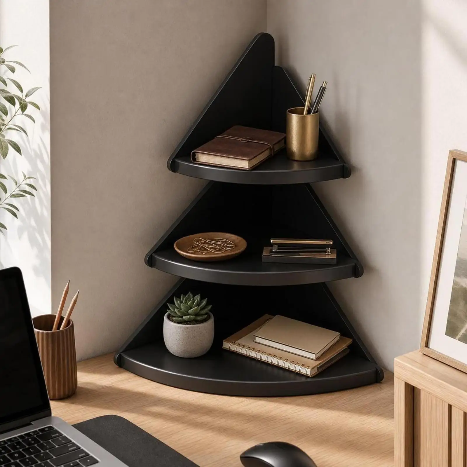 Corner Storage Shelf Space-Saving Corner Shelf Organizer Compact Furniture 3-Tier for Countertop, Kitchen