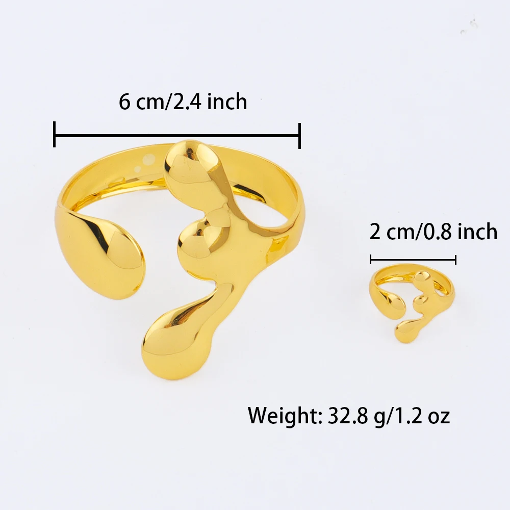 Saudi Arabia African 18K Gold Irregular Fashion Jewelry Set Women Bracelet Ring Dubai Bride Nigeria Wedding Party Accessories