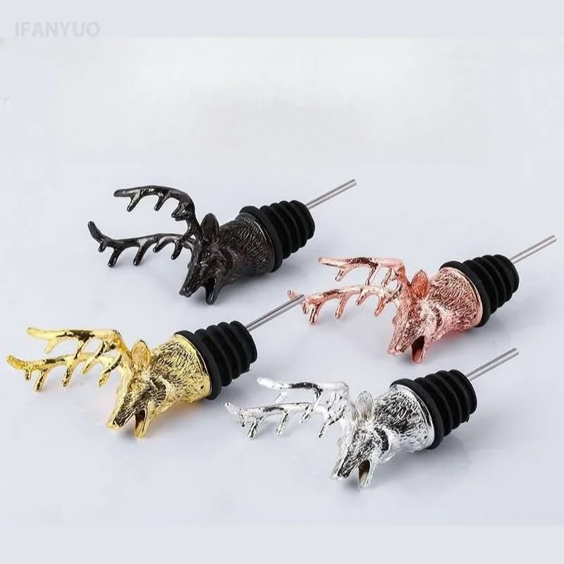Zinc Alloy Deer Head Wine Pourer Bottle Spout Stopper 3D Stag Design Anti Spill Bar Tool for Whiskey Liquor Gift Party Decor view 5