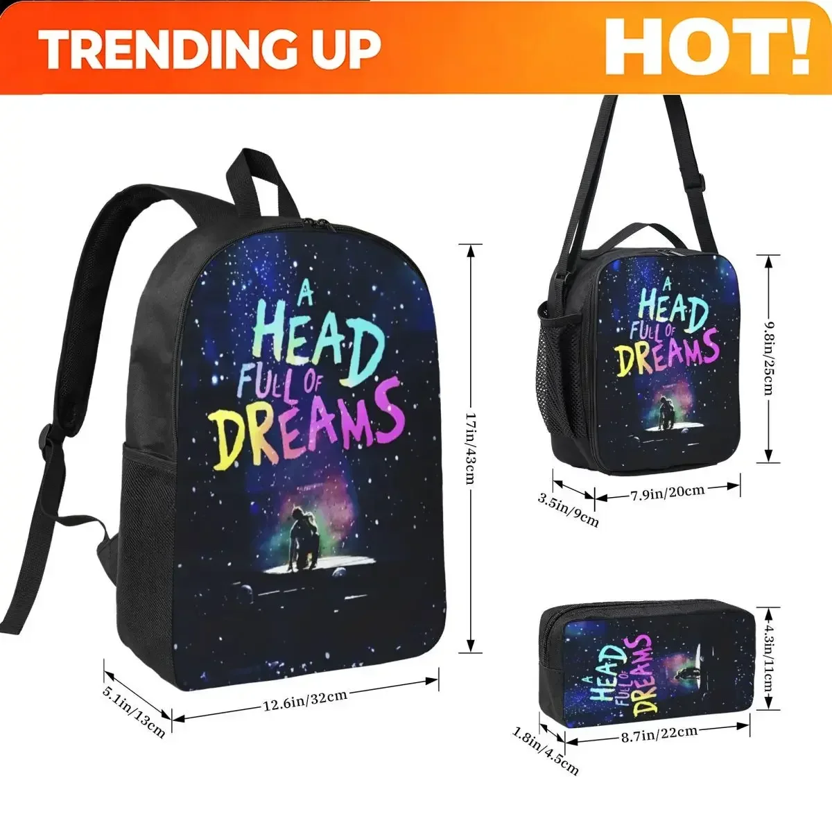 Custom Bag 3Pcs Coldplayed 2025 Tour Backpack Set For Girls Boys Pen Bags Bookbag Sets With Lunch Box For School Students Daypac