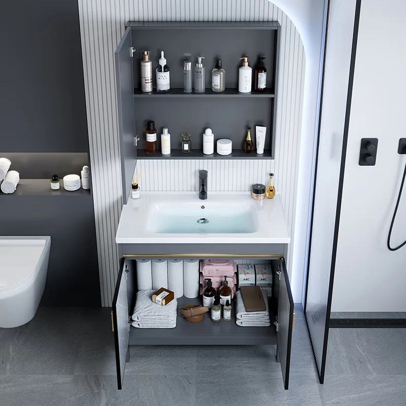 

Space aluminum bathroom wash basin bathroom cabinet combination ceramic integrated