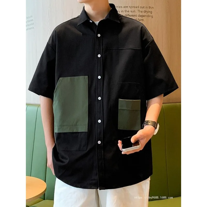 

Men's Short-sleeved Shirt 2024 New Summer Style Splicing Design Casual Lapel Jacket 2024 New Workwear Half-sleeved