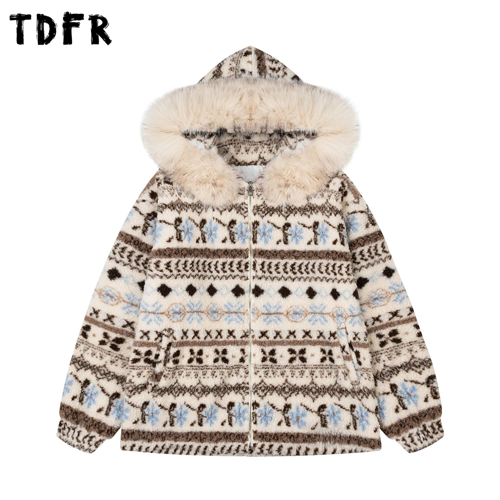 

Стеганая куртка Fair Isle Sherpa, мужская ретро повседневная зимняя толстая стеганая куртка со съемным меховым воротником и капюшоном, мужская стеганая куртка