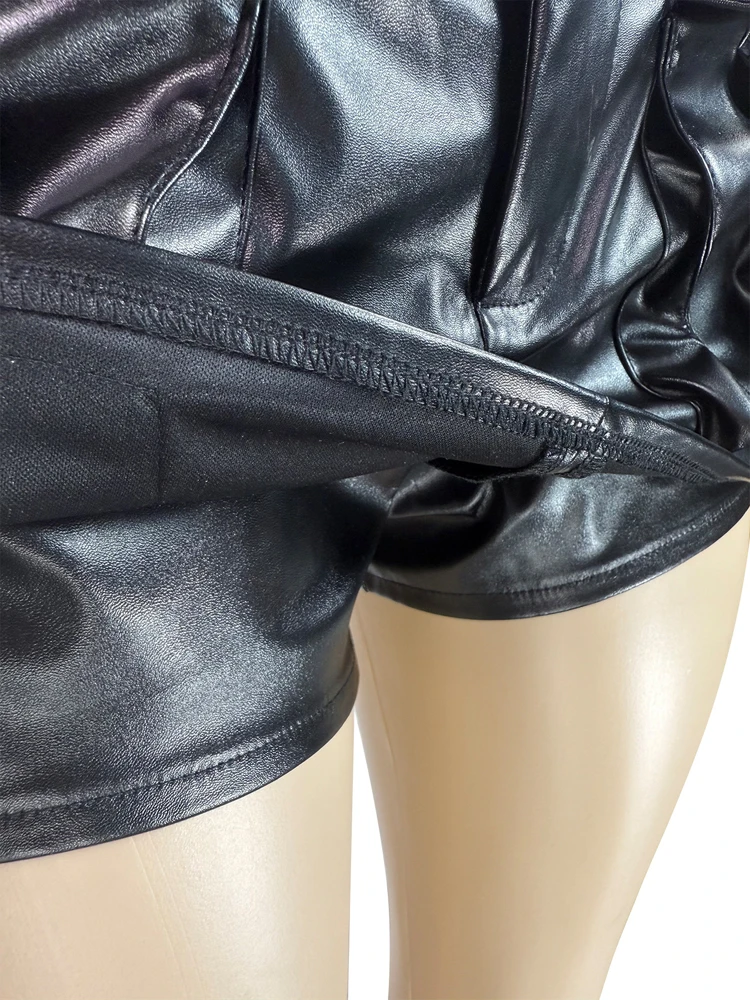 2-teiliges Set für Damen, Ausgehen, Outfits, Kunstleder, langärmelig, bauchfreie Jacke und Cargotaschen, Skort, weibliche Streetwear, passende Sets – Detail 6
