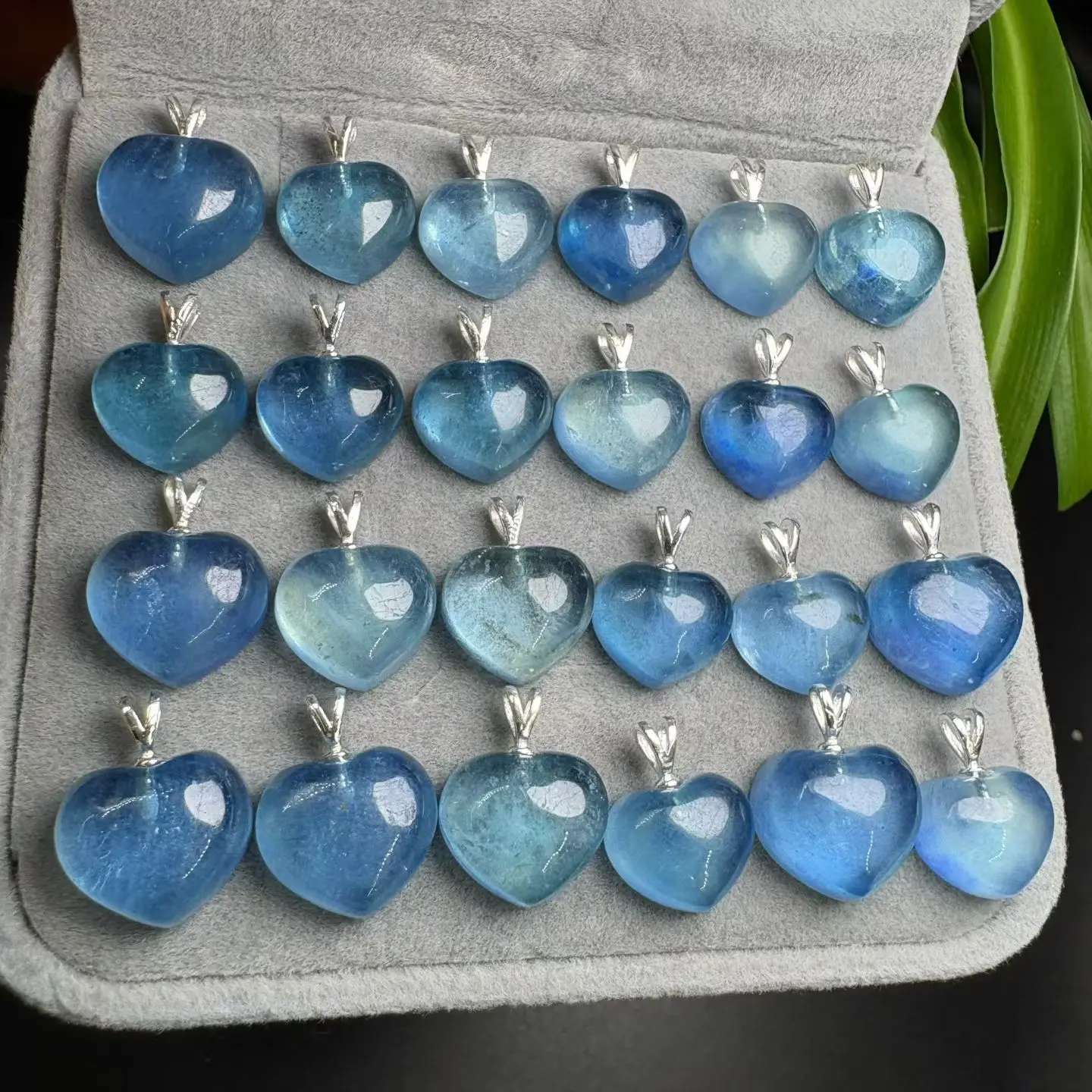 1 Pc Fengbaowu Natural Aquamarine Heart Pendant 12-14MM Heart 925 Sterling Silver Reiki Healing Stone Jewelry Gift For Women