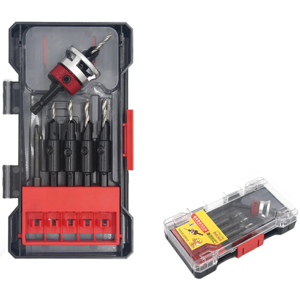 Adjustable Depth Bearing Countersink Drill Set 5pc Hex Shank Alloy Woodworking Bits For Flush Concealed Screw Installation Tools