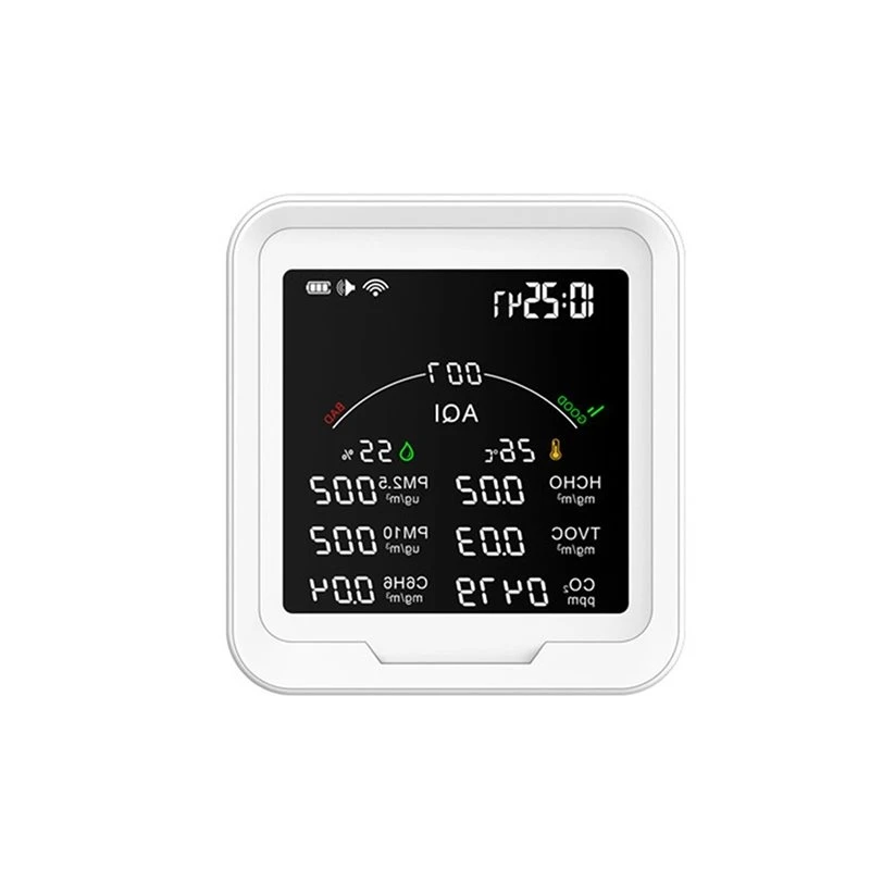A98Z TUYA WIFI Multi-Function Air Quality Monitor Gas Detection Detector PM2.5 PM10 HCHO C6H6 CO2 Thermohygrometer Clock Alarm