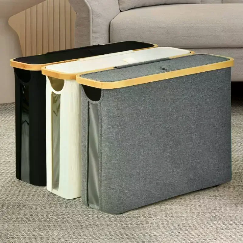 Bamboo Toilet Paper Holder With Lid - Self-Contained Bathroom Organizer With Handle, Enclosed Tissue Storage Box