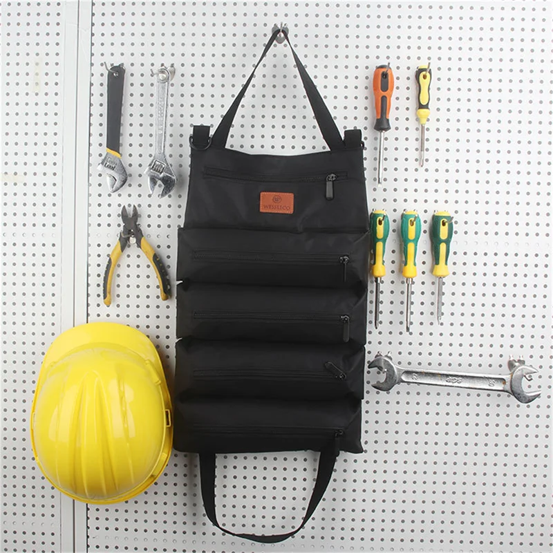 Roll Up Tool Bag Multi-Purpose Tool Pouch Wrench Organizer Small Shoulder Tool Bag Hanging Zipper Carrier Tote