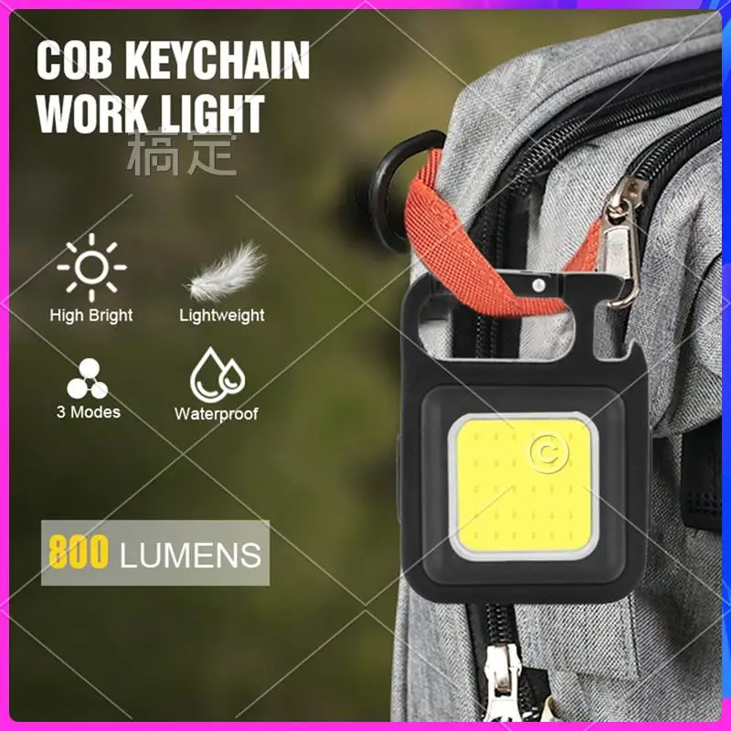 

AUU-5Pcs Black Keychain Flashlight 800Lumens Bright COB Mini Flashlight Keychain Set Rechargeable Pocket Light With 3 Modes