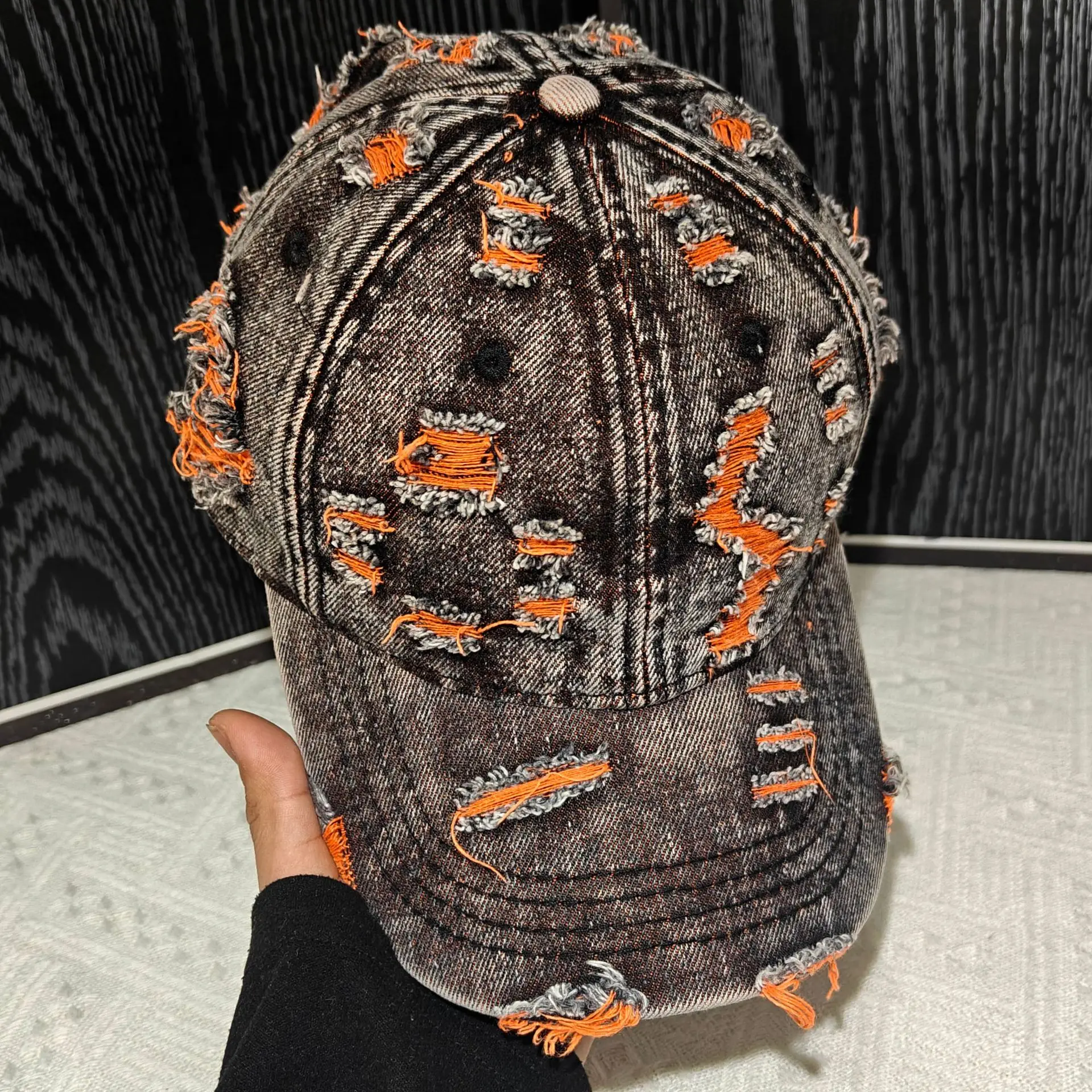 

New Fashion Ripped Cap Outdoor Baseball Cap Trendy Hat Women's Washed Ripped Denim Retro Baseball Cap American Street Trendy Hat