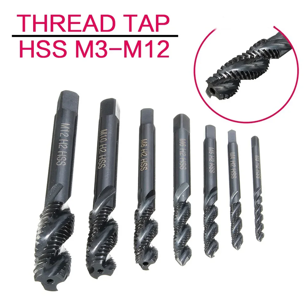 7PCS HSS Nitriding Metric Spiral Flute Screw Drill Thread Tap Drill Set Tools M3/M4/M5/M6/M8/M10/M12 Drill Bit Set Tools