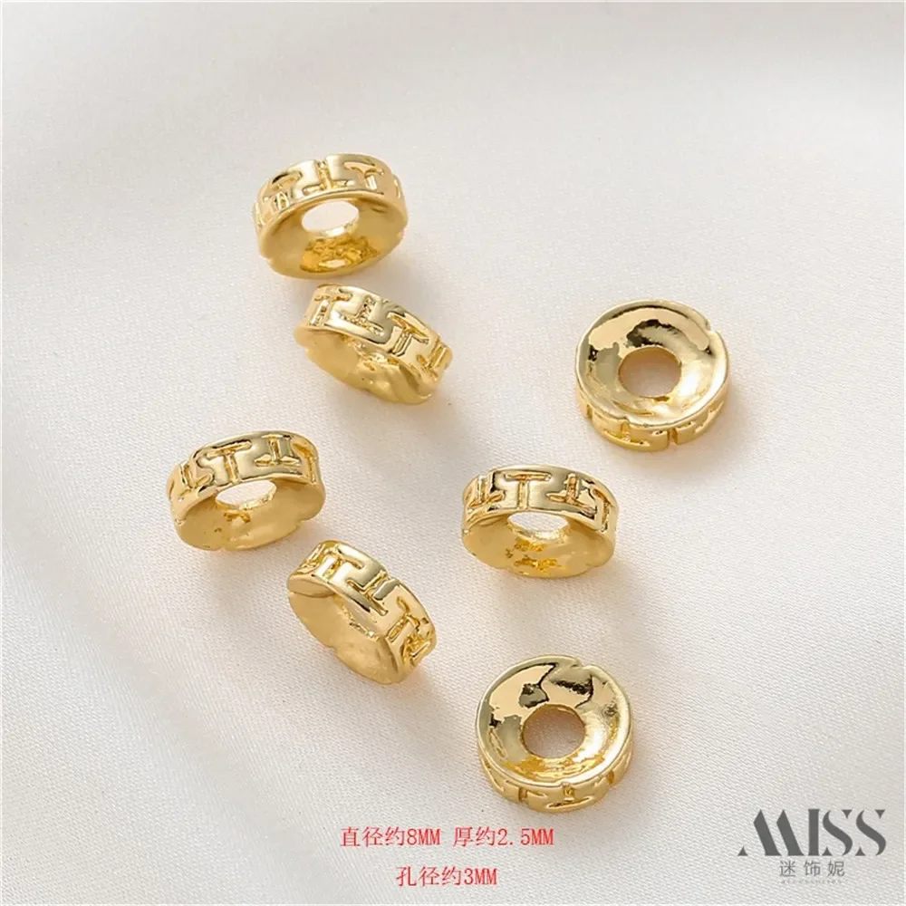 14K Gold-plated Large Hole T-shaped Pattern Circular Separated Bead DIY Accessories Handmade Bracelet Hand Bead Jewelry Material