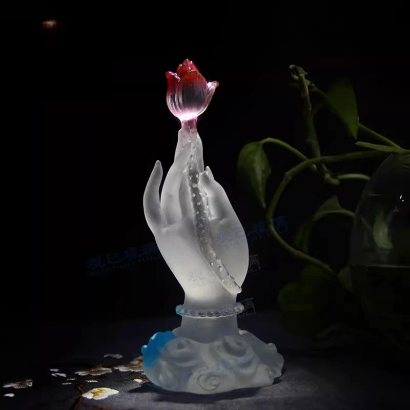 Cz glazed buddha's hand lotus ornament - living room  shrine, altar, home worship supplies, desktop decoration, handicraft