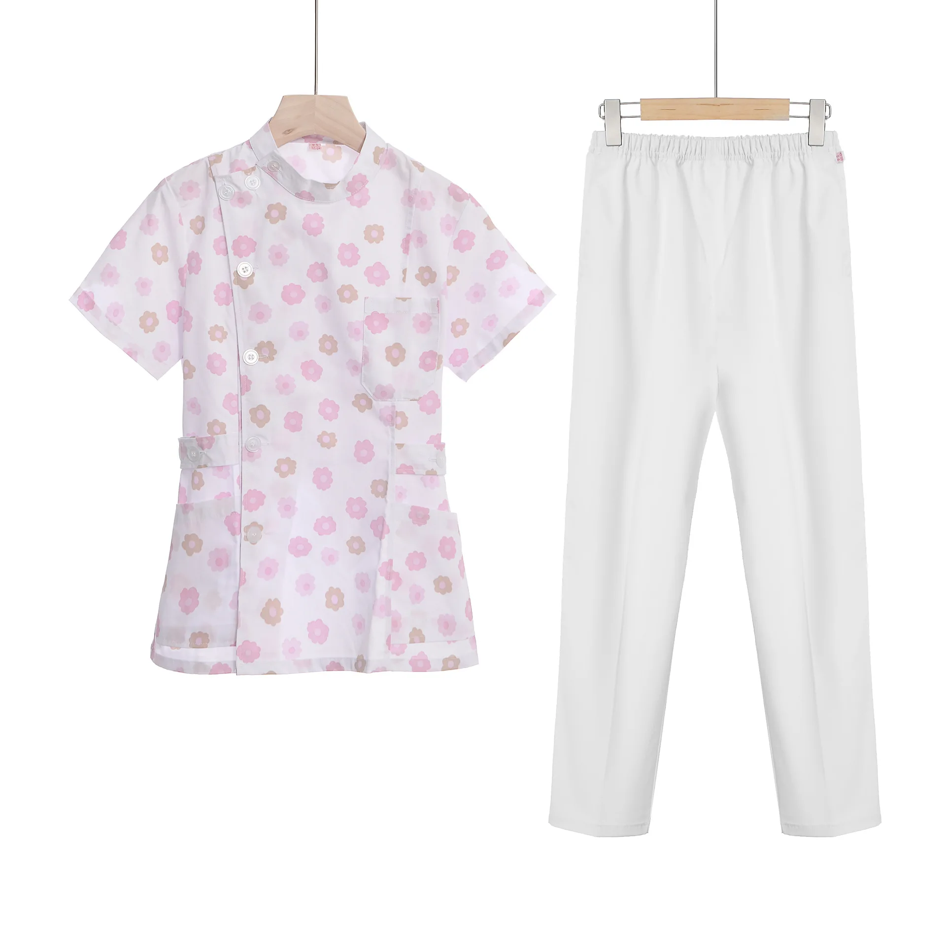 Weißes kurzes Peelings-Set, Krankenschwester, Arzt, medizinische Uniform, Damen-Outwear, Pflege, Krankenpflege, zweiteiliger Anzug, Schönheitssalon, Krankenhauskleid, Logo