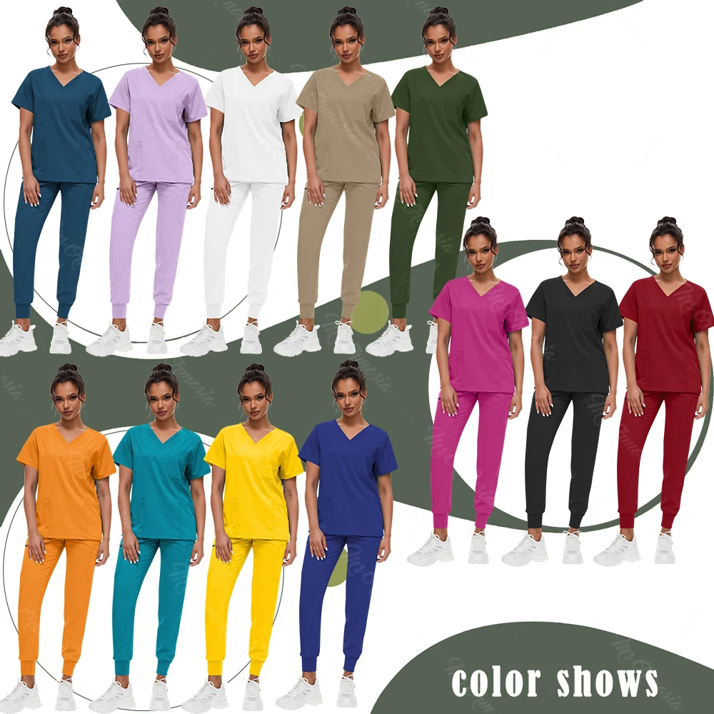 Hot Sale Anti Wrinkle Scrubs Workwear Washable Soft Fabric Nurse Hospital Uniforms Medical Scrubs Top Pants Jogger Scrubs Sets