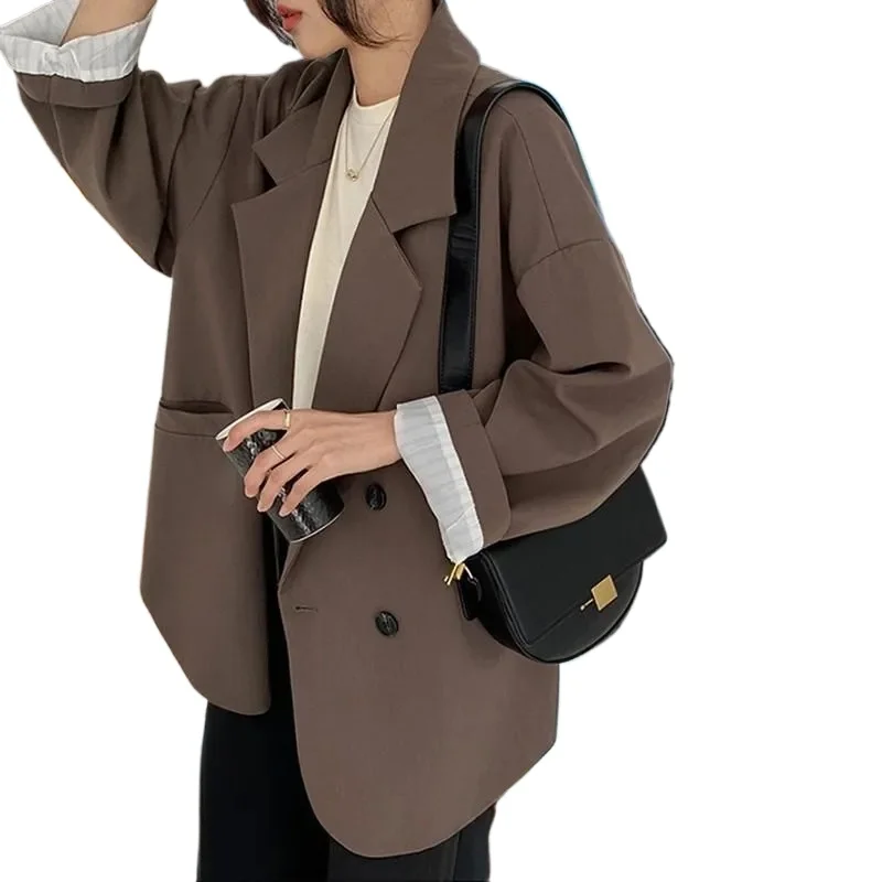 Oversize blezer kobiety garnitur w koreańskim stylu szykowny czarny blezer płaszcz na co dzień Streetwear luźne kurtki solidne damskie kurtki studenckie — zdjęcie 2