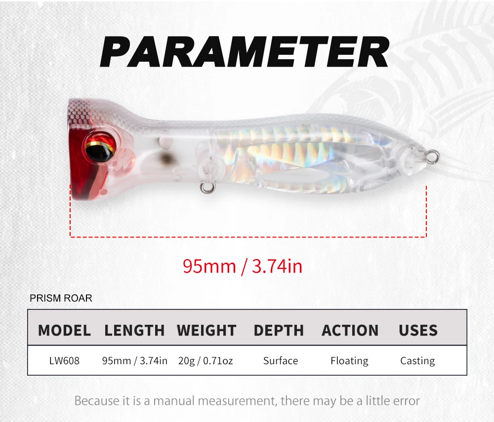 Hunthouse Topwater Floating Popper Angelköder PRISM ROAR Hard Bait 95mm 20g Künstlicher Köder für Hecht, Wolfsbarsch, Salzwasserfische. – Detail 5