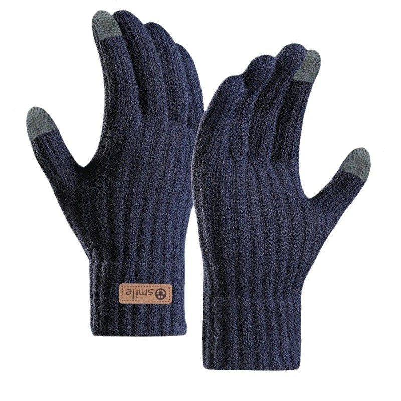 2024 new men\'s warm gloves winter touch screen plus fleece gloves cold warm wool knitted gloves