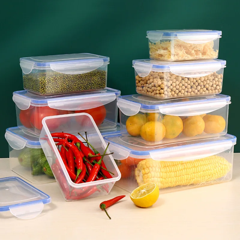 Kitchen Refrigerator with Lid Sealed Rectangular Storage Box Plastic Preservation Box with Lid Microwave Heating Lunch Box