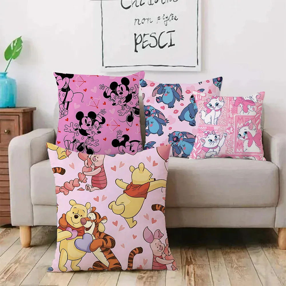 Disneies Christmas Mickey Stitch Pillow Covers Cartoon Sofa Decorative Home Double-sided Printing Short Plush Cute Cushion Cover