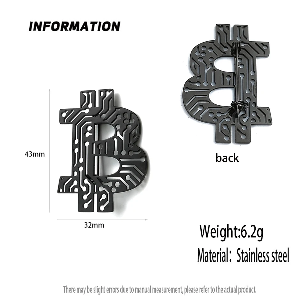 Letter B Wealth Bitcoin Gold Plated Brooch, Men\'s Collar Lapel Pin Black, Suit Accessories, Husband Gift