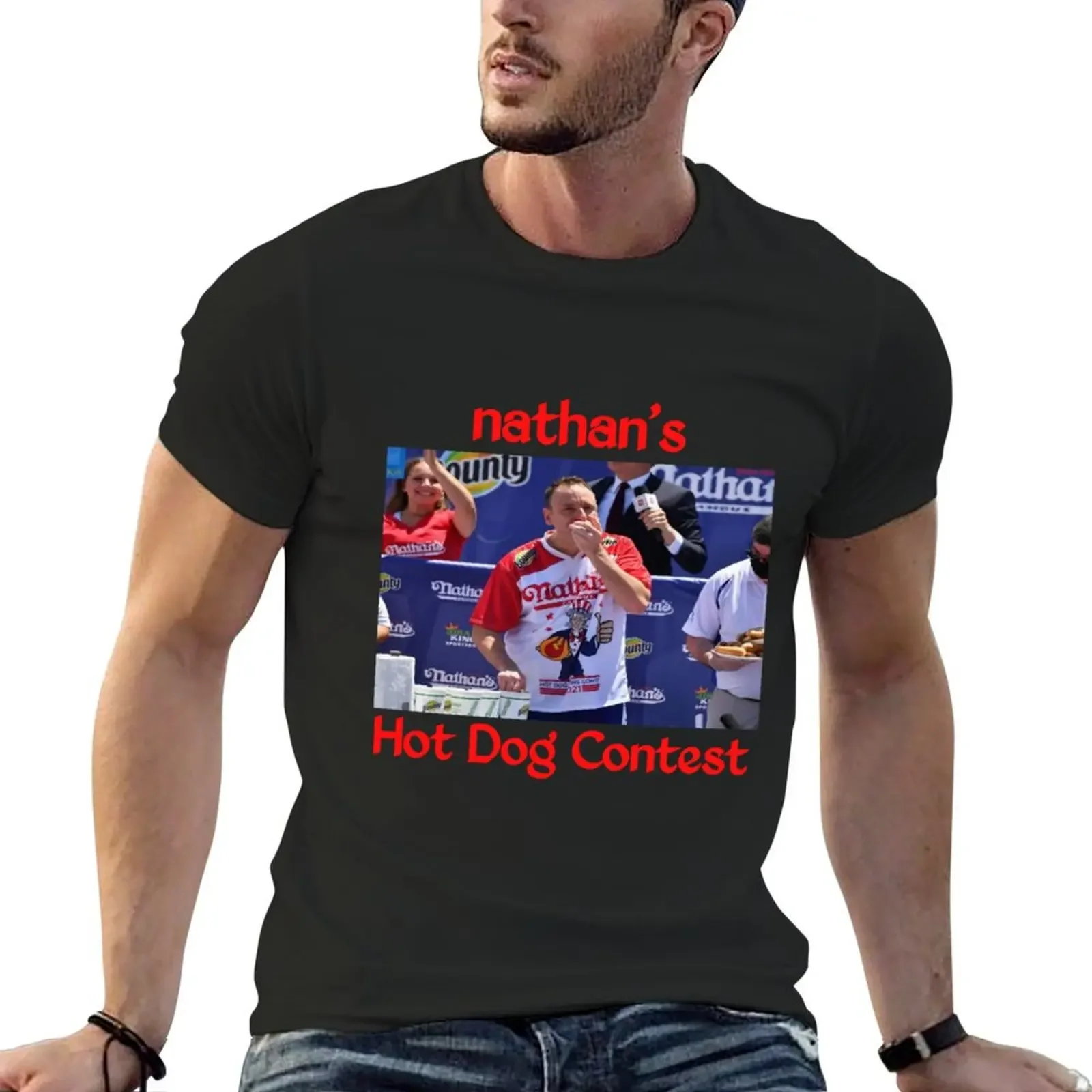 Camiseta con estampado de perro caliente para hombre, ropa estética vintage, nueva edición, Nathans