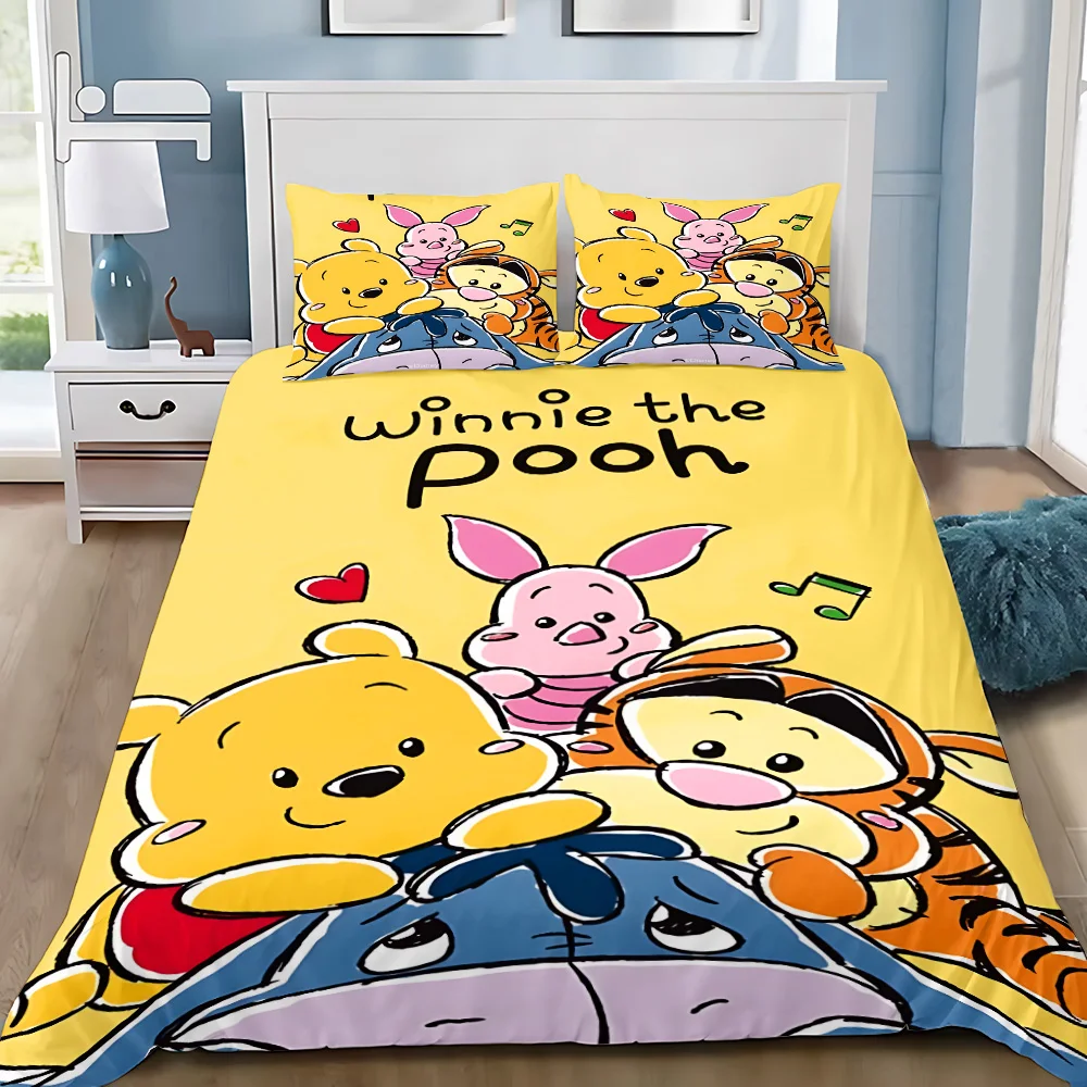 Cute Duvet Cover Pillowcase Bedding Set Winnie the Pooh Adult Boy Girl Bedroom Decoration Children Gift Single Double Large Size