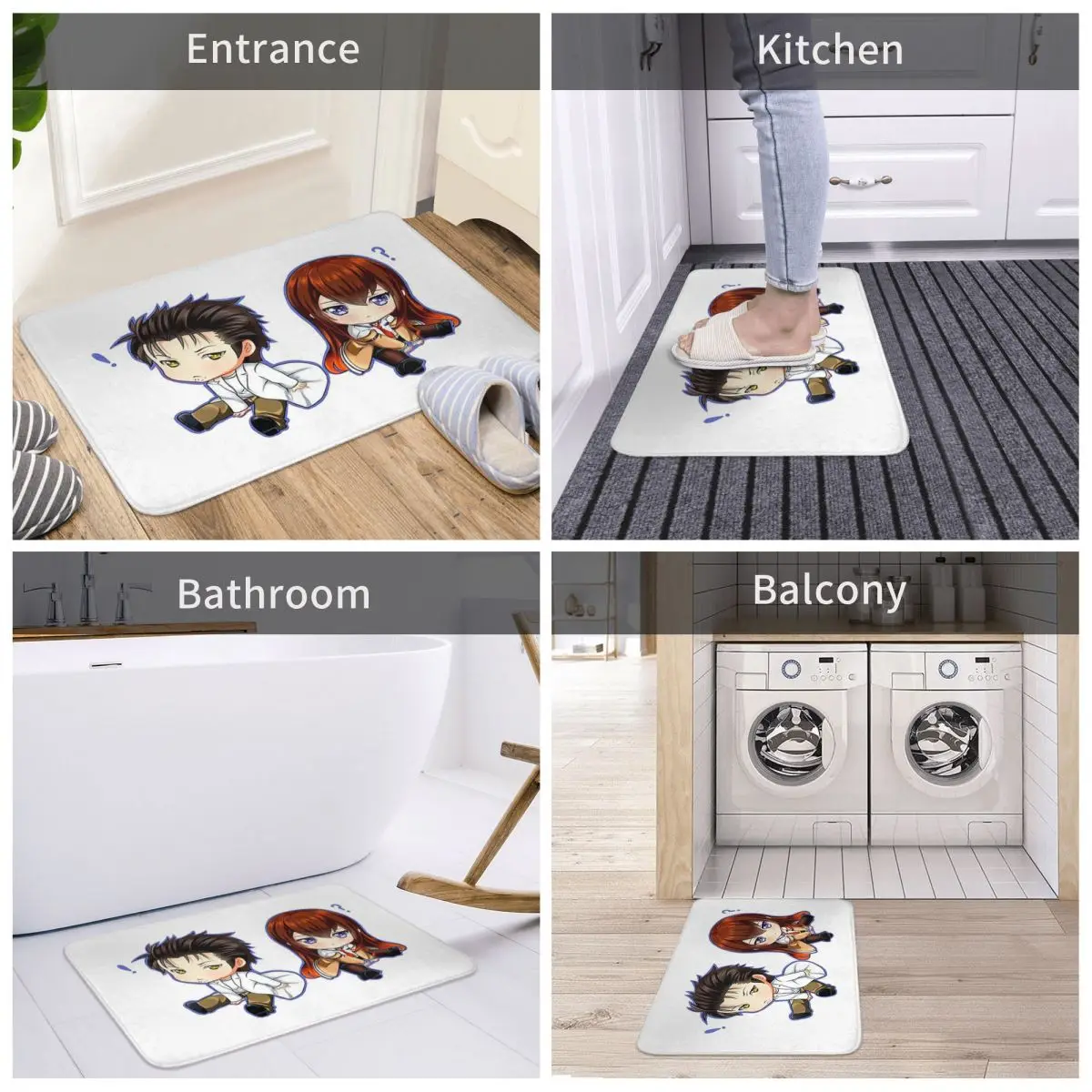 أنيمي Okabe Rintaro ستينز بوابة المضادة للانزلاق ممسحة الكلمة حصيرة السجاد البساط للمطبخ مدخل الحمام غرفة المعيشة مسند القدم الحصير