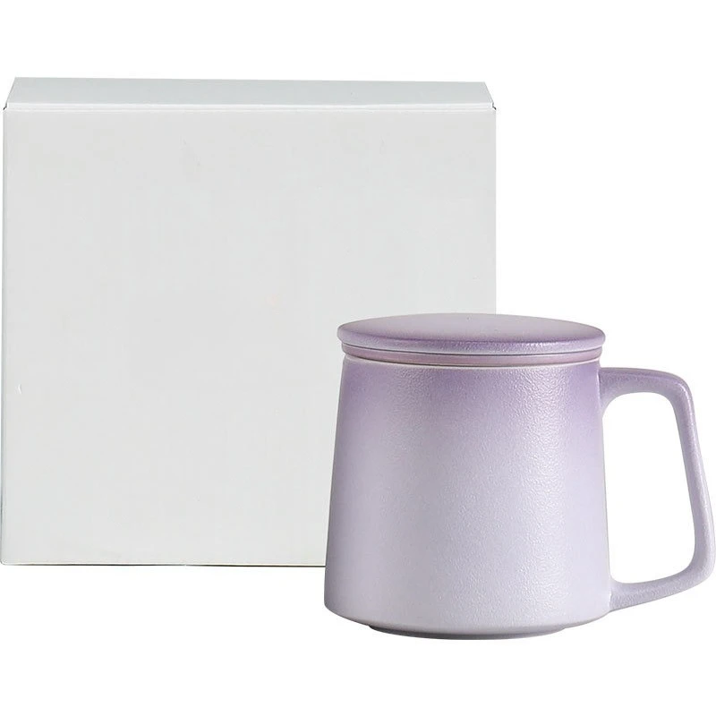 

Ceramic gradual change color office mug with lid with filter creative cup