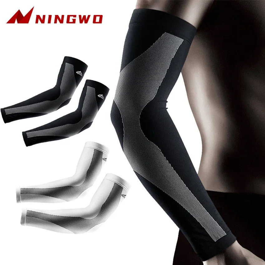 1pair Breathable Arm Compression Sleeve Sun UV Protection Basketball Running Gym Fitness Armguards Sports Compression Elbow Pads