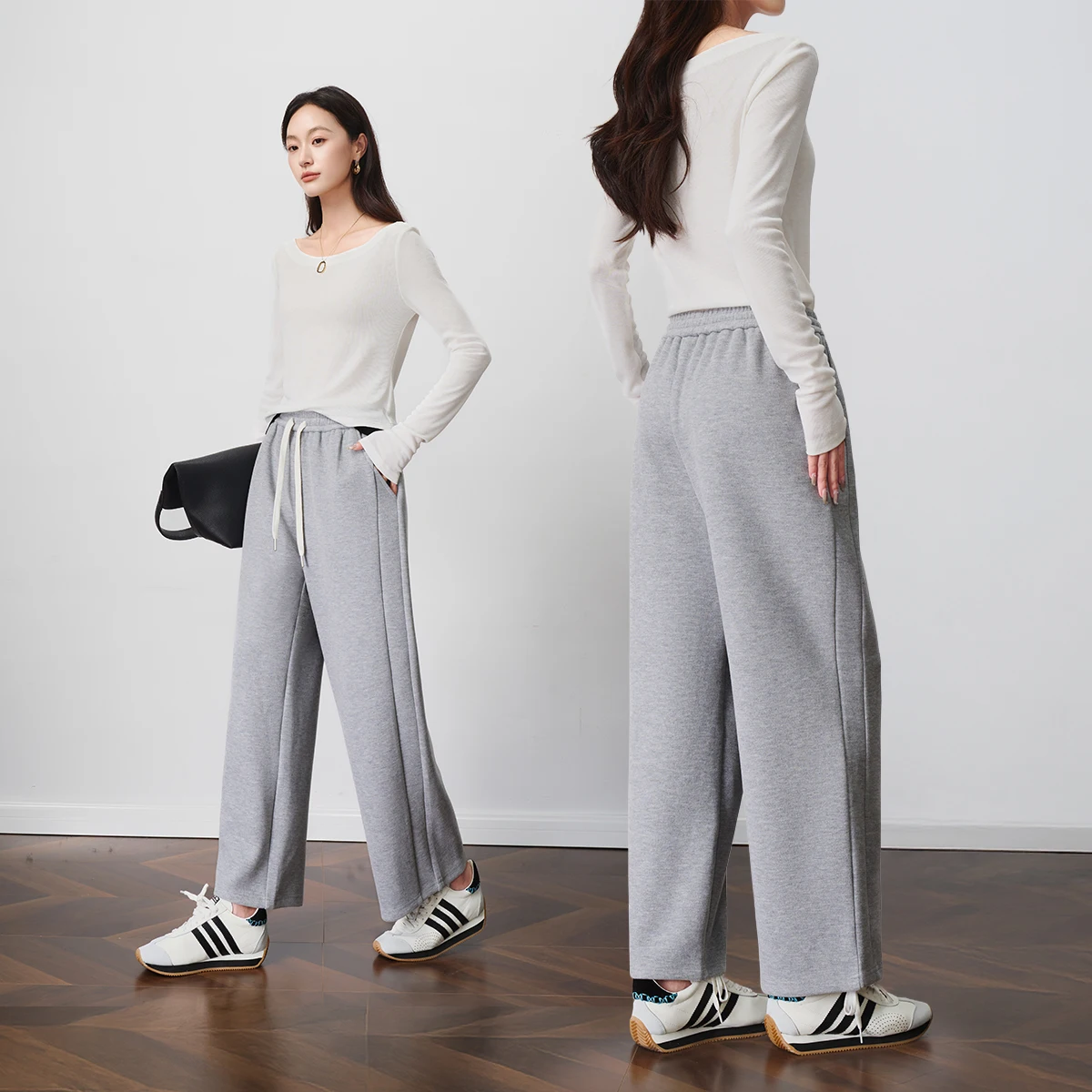 OLrain Women's French Pants 2025 Autumn Solid Casual Straight Pants Loose Fit Ankle-Length Pants Simple Commute O57QK001111