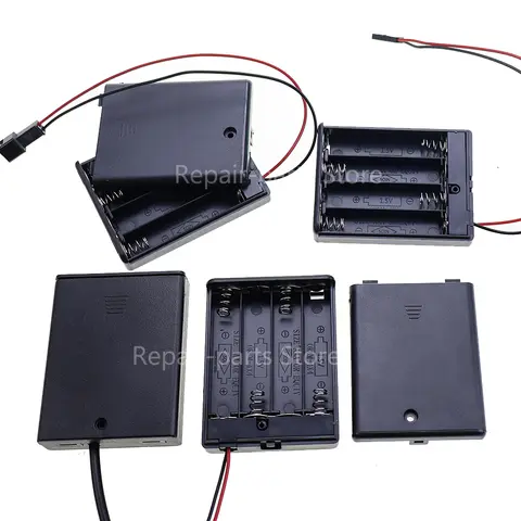 Custodia per batteria a 4 slot Scatola portabatteria AAA con interruttore e coperchio e cavo terminale DuPont PH2.0 XH2.54 DC5.5X2.1 USB2.0