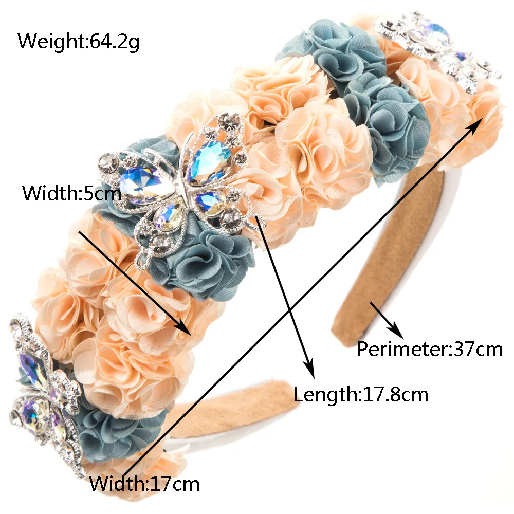 Fashion Heavy Industry Butterfly Diamond-Laid Headband Female Baroque Handmade Three-Dimensional Flower Ball Hair Accessories