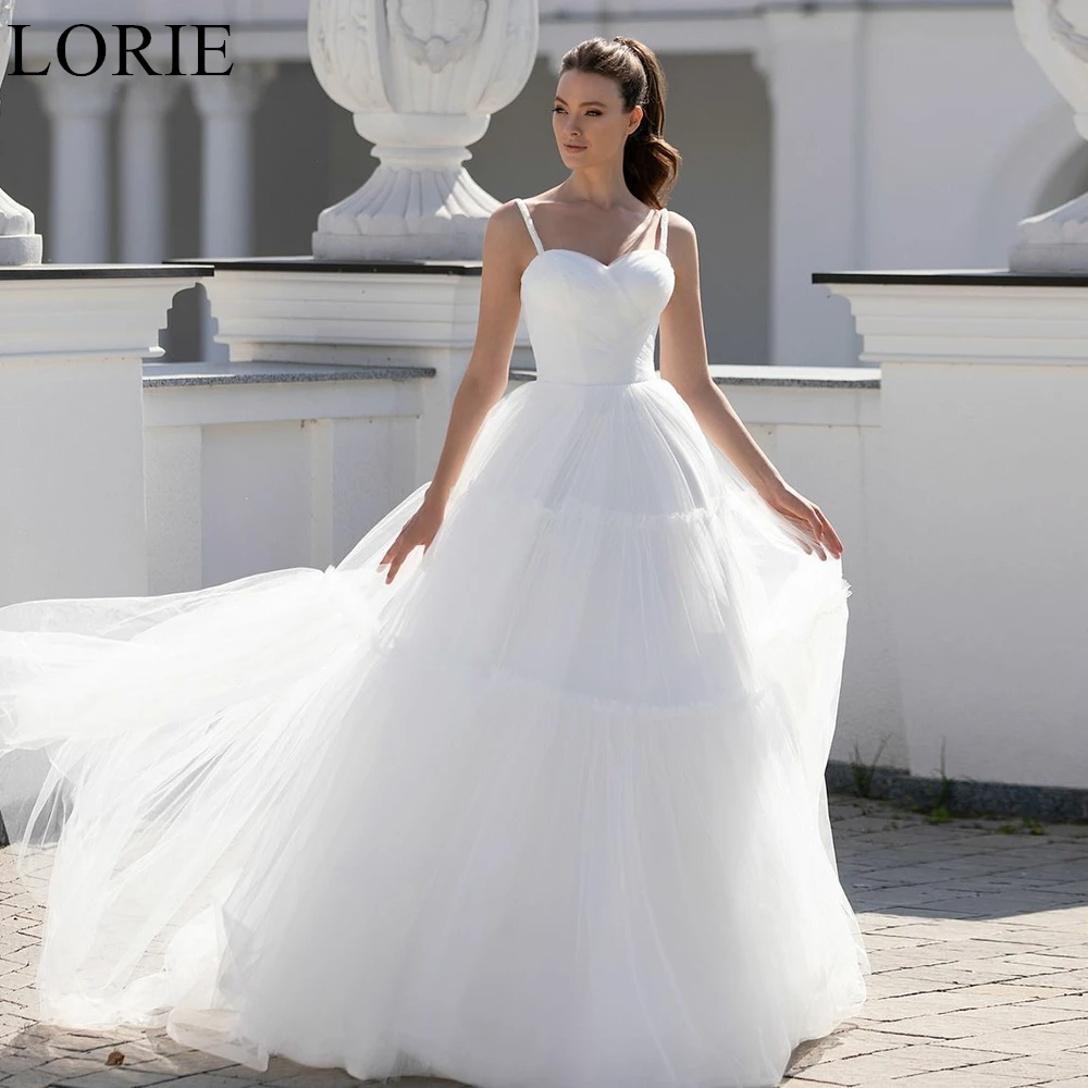 

LORIE Simple Tulle Wedding Dresses Spaghetti Straps Sweetheart Tiered Pleated Romantic Bride Prom Gown 2024 Elegant Bridal Gowns