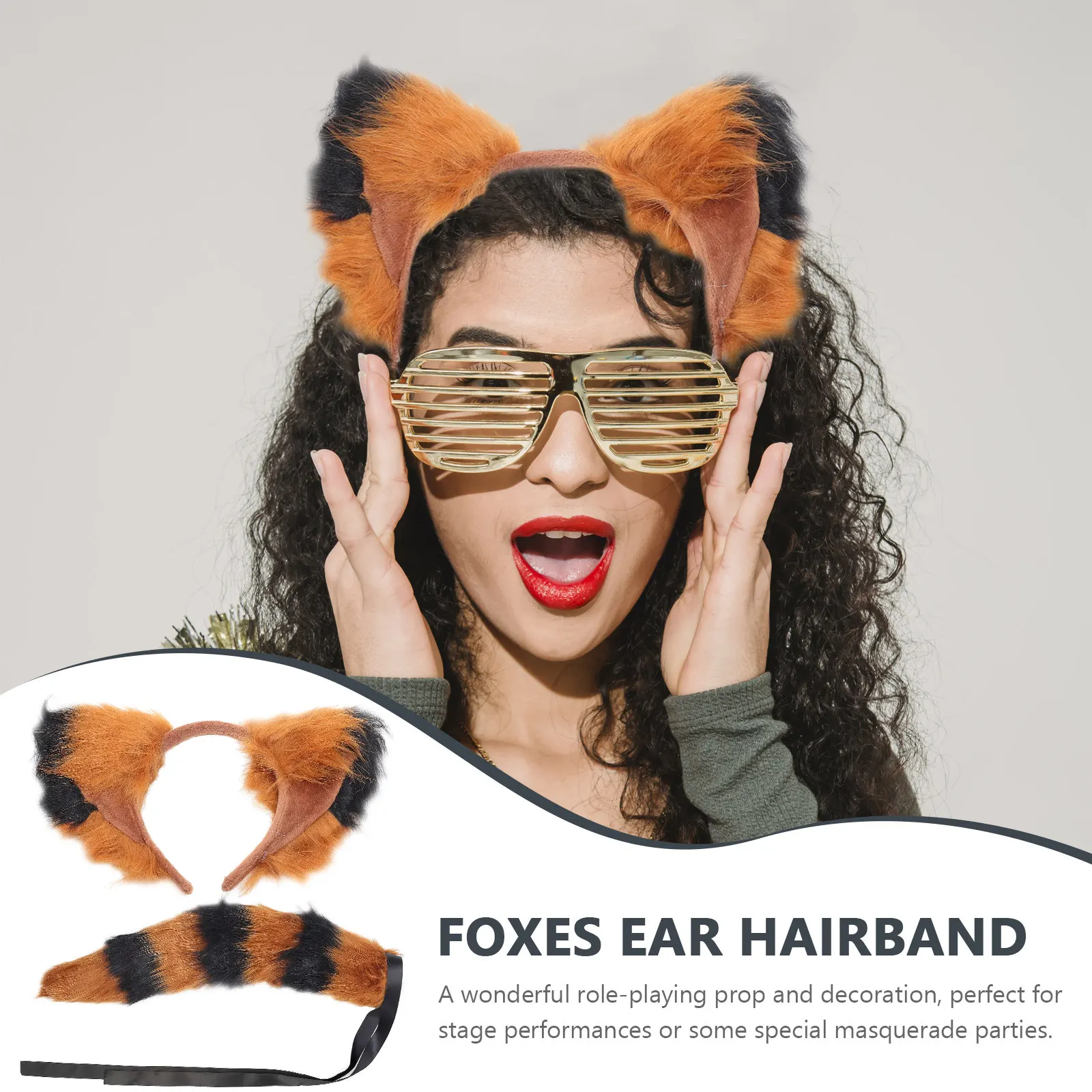 

1Set Foxes Cosplay Headband and Tail Set Exquisite Animal Ear Design Comfortable Premium Party Headdress Gift for Girls Families