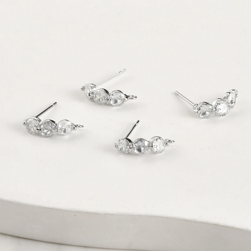 4PCS 14K Gold Plated brass Earring stud ,Zircon Post Stud with loop DIY Jewelry Making Findings Accessories